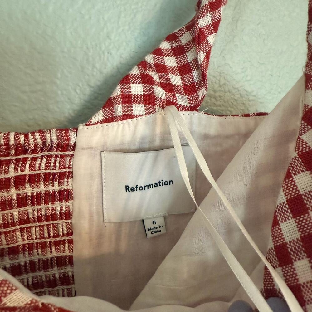 NWOT new Reformation gingham Reformation Sora Linen Check Mini Dress size 6 - Picture 5 of 5